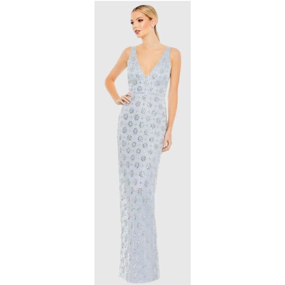Mac Duggal A93744 Powder Blue Embellished V Neck Sleeveless Gown 10 $398 NEW - Picture 14 of 14